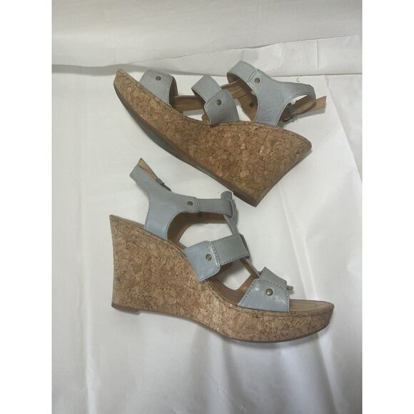 Born Crown Leather Cork Wedge Boho Buckle Sandal blue Women’s Size 11 - Picture 3 of 13
